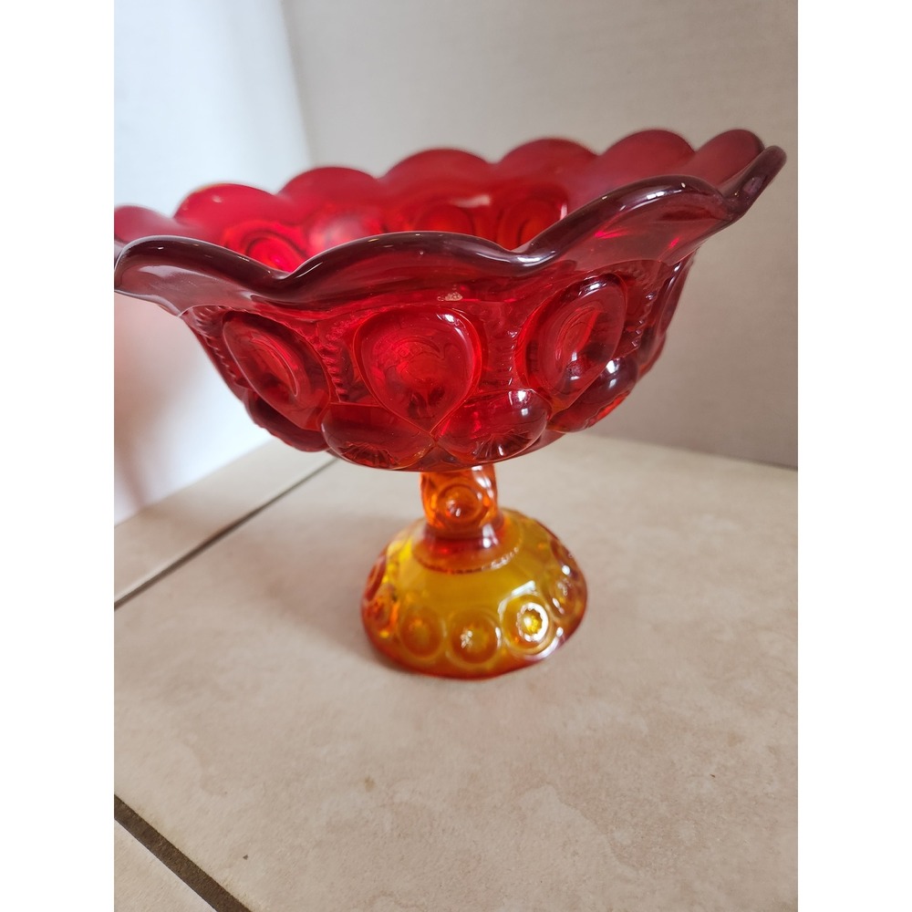 Vintage LE Smith Moon and Star Amberina Glass Pedestal Bowl Compote Red Orange - Picture 4 of 9